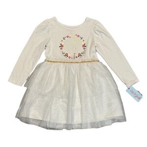 Cat & Jack Cream Dress with Deer and Floral Design